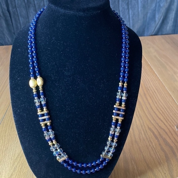 Copy - Vintage Royal Blue & Gold beads. Great look, double strand lays flat nec… - Picture 2 of 5